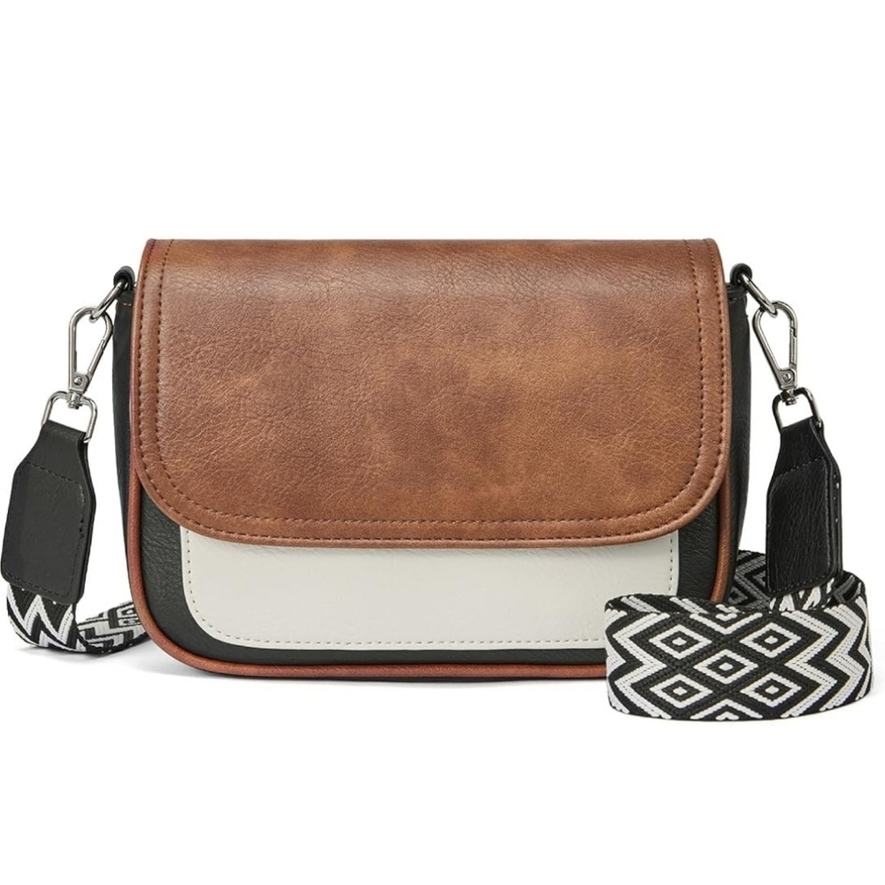 Faux Leather Brown white Small Crossbody Bags purse for Women